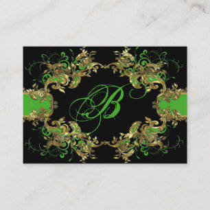 Elegant Goud Groen & Zwart Lijst-Monogram Visitekaartje