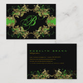 Elegant Goud Groen & Zwart  Lijst-Monogram Visitekaartje (Voorkant / Achterkant)