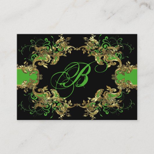 Elegant Goud Groen & Zwart  Lijst-Monogram Visitekaartje (Voorkant)