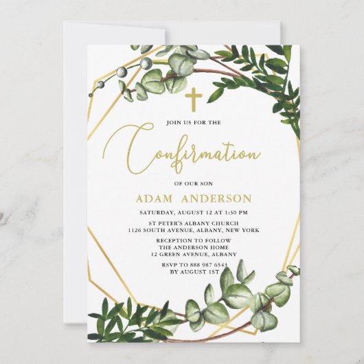 Elegant Goud & Groene Botanische Bevestiging Kaart (Voorkant)