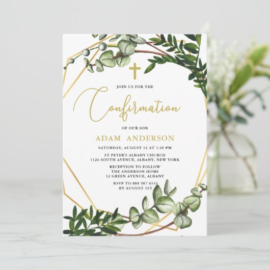 Elegant Goud & Groene Botanische Bevestiging Kaart (Staand voorkant)
