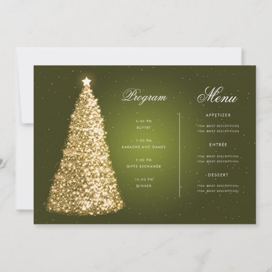 Elegant Goud Groene Kerstboom Programma Menu (Achterkant)