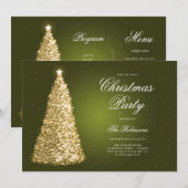 Elegant Goud Groene Kerstboom Programma Menu (Voorkant / Achterkant)