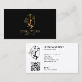 Elegant Goud Haarstylist Schaar Bloemen QR Code Visitekaartje (Voorkant / Achterkant)