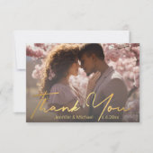 Elegant goud handschrift paar foto bruiloft bedankkaart (Voorkant)