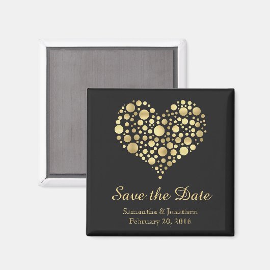 Elegant Goud Hart op Dusty Black Save the Date Magneet (Voorkant / Achterkant)