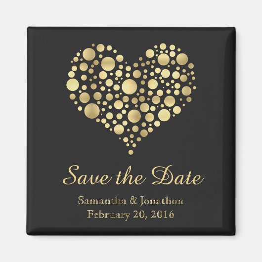 Elegant Goud Hart op Dusty Black Save the Date Magneet (Voorkant)