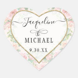 Elegant Goud Hart Script Blush Roze Bloemen Blader Hart Sticker
