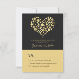 Elegant Goud Hart Stoffig Zwart Bruiloft RSVP