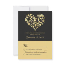 Elegant Goud Hart Stoffig Zwart Bruiloft RSVP