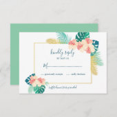 Elegant Goud Hawaïaanse Hibiscus Bruiloft RSVP Kaa (Voorkant / Achterkant)