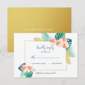 Elegant Goud Hawaïaanse Hibiscus Bruiloft RSVP Kaa Kaartje (Voorkant / Achterkant)