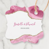 Elegant Goud & Heet Roze Agaat Stone Bruiloft Bedankjes Labels (Achterkant)