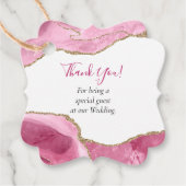 Elegant Goud & Heet Roze Agaat Stone Bruiloft Bedankjes Labels (Voorkant)