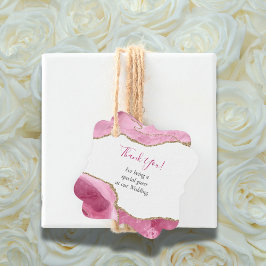 Elegant Goud & Heet Roze Agaat Stone Bruiloft Bedankjes Labels
