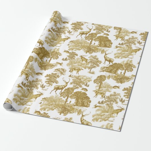 Elegant  Goud Herten Fox Haas Country Toile Cadeaupapier (Uitgerold)