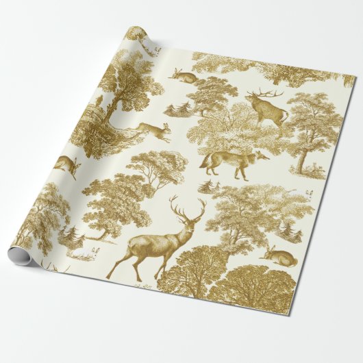 Elegant  Goud Herten Fox Haas Country Toile Cadeaupapier (Uitgerold)
