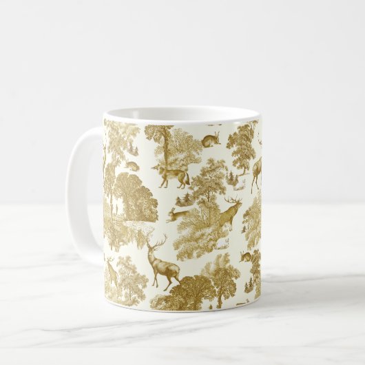 Elegant Goud Herten Fox Haas Country Toile Koffiemok (Voorkant links)