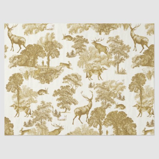 Elegant  Goud Herten Fox Haas Country Toile Tissuepapier (Voorkant)