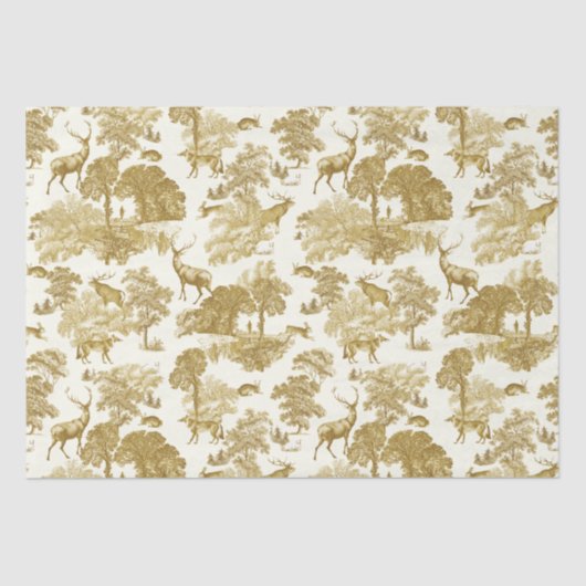 Elegant  Goud Herten Fox Haas Country Toile Tissuepapier (Voorkant)