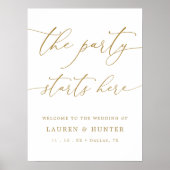 Elegant goud Het feest begint hier Trouwbord Poster (Voorkant)