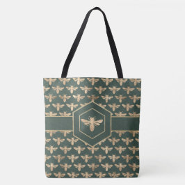 Elegant Goud HoneyBee Patroon op Donkergroen Tote Bag