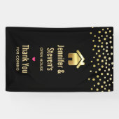 Elegant Goud Huis Symbool Housewarming Open Huis Spandoek (Horizontaal)