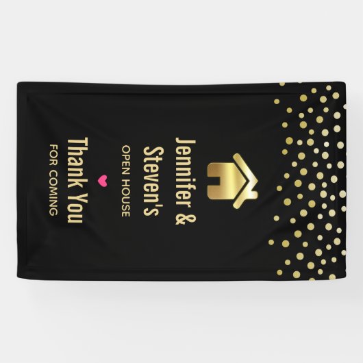 Elegant Goud Huis Symbool Housewarming Open Huis Spandoek (Horizontaal)