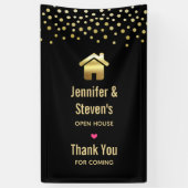 Elegant Goud Huis Symbool Housewarming Open Huis Spandoek (Verticaal)