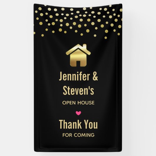 Elegant Goud Huis Symbool Housewarming Open Huis Spandoek (Verticaal)