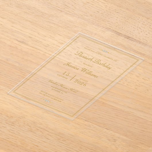 Elegant goud ingelijst verjaardagsfeest acryl uitnodigingen (Laagn)