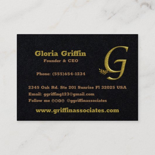Elegant Goud Initiaal Letter G Logo Visitekaartje (Achterkant)