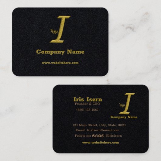 Elegant Goud Initiaal Letter I Logo Visitekaartje (Voorkant / Achterkant)
