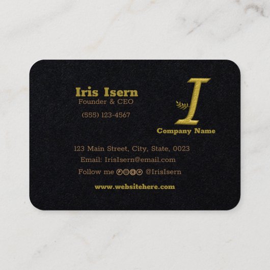 Elegant Goud Initiaal Letter I Logo Visitekaartje (Achterkant)