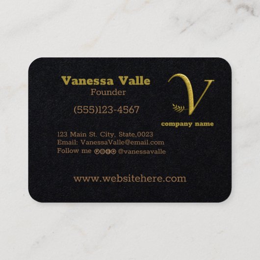 Elegant Goud Initiaal Letter V Logo Visitekaartje (Achterkant)