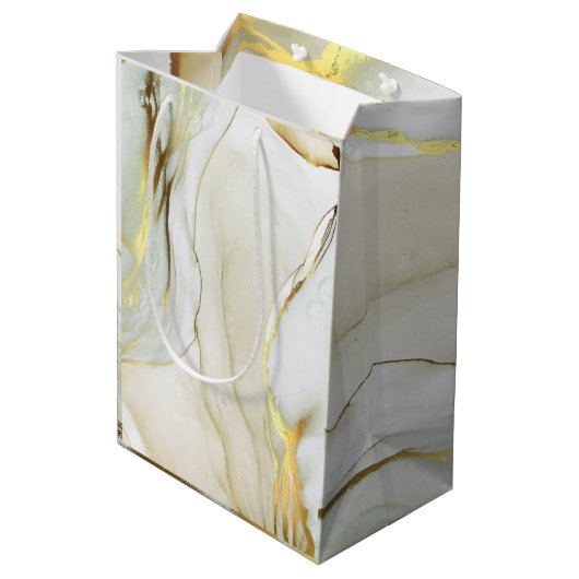 Elegant Goud Ink Abstract Patroon  Medium Cadeauzakje (Achterkant Gekanteld)