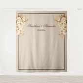 Elegant Goud & Ivoor Bloemen Bruiloft Achtergrond Wandkleed (Voorkant)