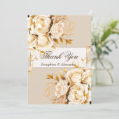 Elegant Goud & Ivoor Bloemen Bruiloft Bedankkaart (Staand voorkant)