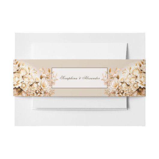 Elegant Goud & Ivoor Bloemen Bruiloft briefpapier Uitnodigingen Wikkel (Voorkant Voorbeeld)