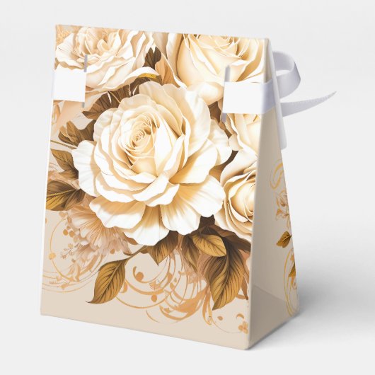 Elegant Goud & Ivoor Bloemen Bruiloft Dank u Bedankdoosjes (Achterkant)