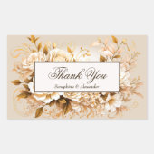 Elegant Goud & Ivoor Bloemen Bruiloft Dank u Rechthoekige Sticker (Voorkant)