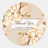 Elegant Goud & Ivoor Bloemen Bruiloft Dank u Ronde Sticker (Voorkant)