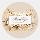 Elegant Goud & Ivoor Bloemen Bruiloft Dank u Ronde Sticker (Voorkant)