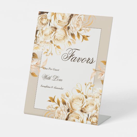Elegant Goud Ivoor Bloemen Bruiloft Gunsten Tafelb Reclamebord Met Voetstuk (Voorkant)