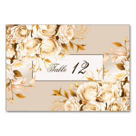 Elegant Goud & Ivoor Bloemen Bruiloft Kaart