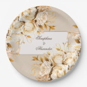 Elegant Goud & Ivoor Bloemen Bruiloft Papieren Bordje (Voorkant)