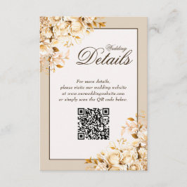 Elegant Goud Ivoor Bloemen Bruiloft QR Code Detail Informatiekaartje