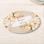 Elegant Goud & Ivoor Bloemen Bruiloft Ronde Kartonnen Onderzetter (Gebogen)