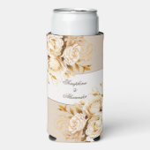 Elegant Goud & Ivoor Bloemen Bruiloft Seltzer Blikjeskoeler (Seltzer Voorkant)