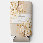 Elegant Goud & Ivoor Bloemen Bruiloft Seltzer Blikjeskoeler (Voorkant)